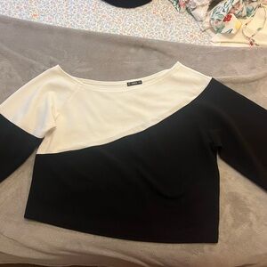 SHEIN Black and White Off the shoulder Long Sleeve Top